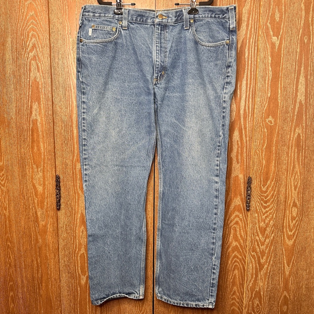 Carhartt Mens Relaxed Fit Straight Leg Blue Denim Jeans 44x31 Workwear Rugged